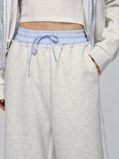 Striped Contrast Waist Wide-Leg Pants