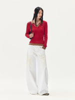 Contrast Layered V-Neck Wool Sweater
