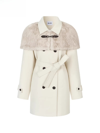 Fur Collar Cape-Style Wool Coat