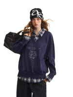 Printed Plaid Collar Sweatshirt