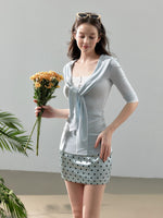 Knit Blouse & Polka Dot Satin Skirt Set
