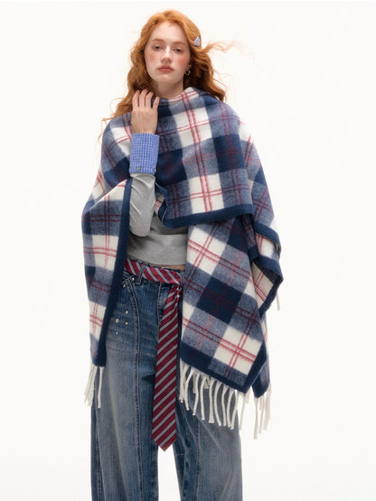 Vintage Plaid Tassel Scarf