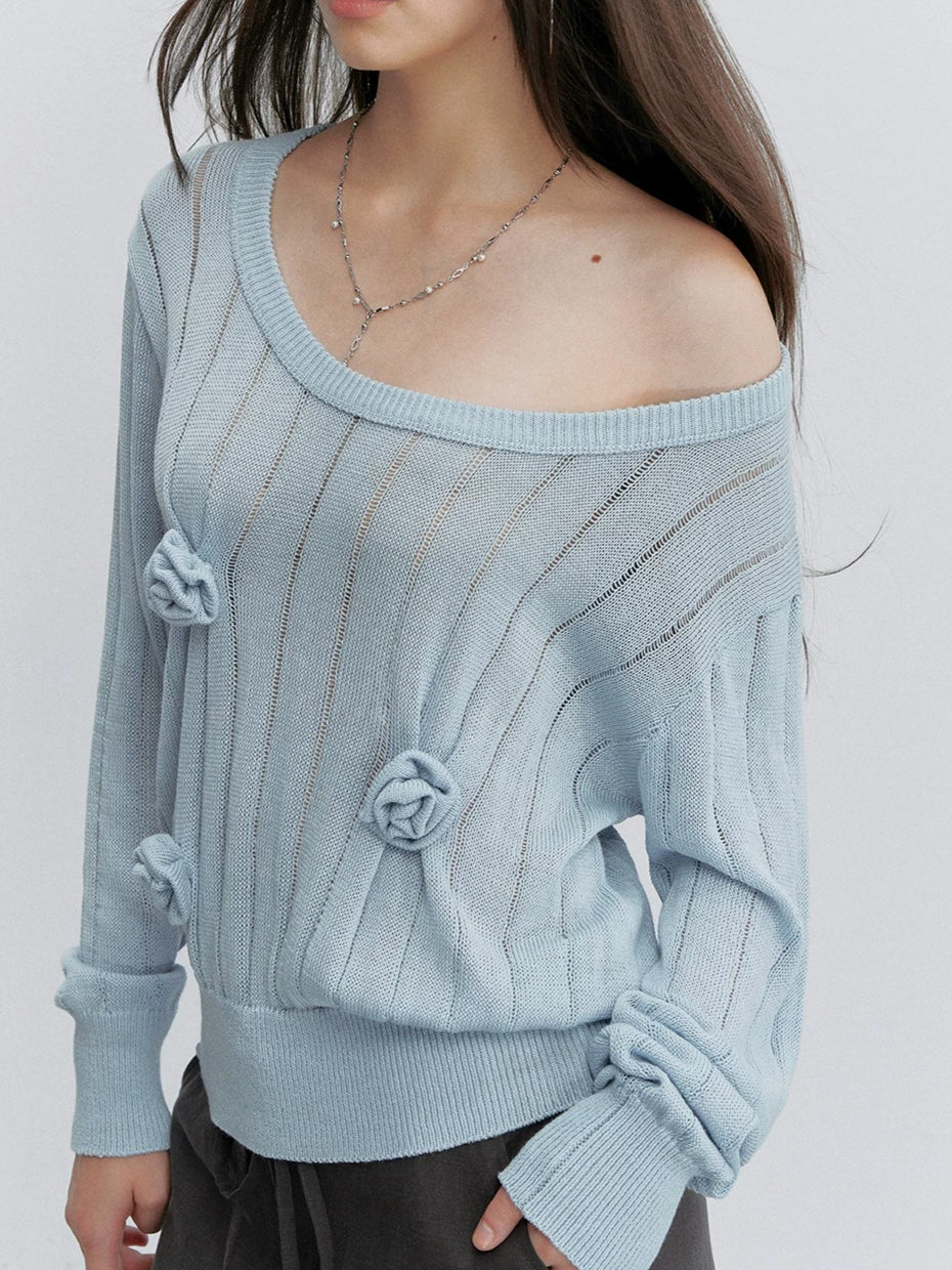 Asymmetric Floral Openwork Knit Top