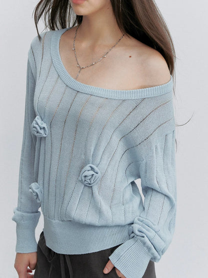 Asymmetric Floral Openwork Knit Top