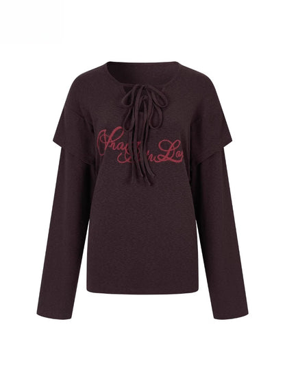 Purple Embroidered 2-in-1 Long Sleeve T-shirt