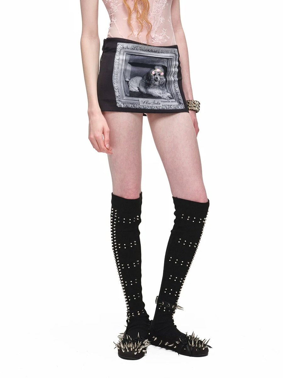 Framed Dog Satin Mini Skirt