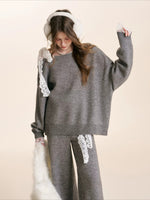 Gray & Apricot Lace-Tie Knit Set