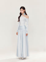 Off-Shoulder Asymmetrical Waist Pleated Dress