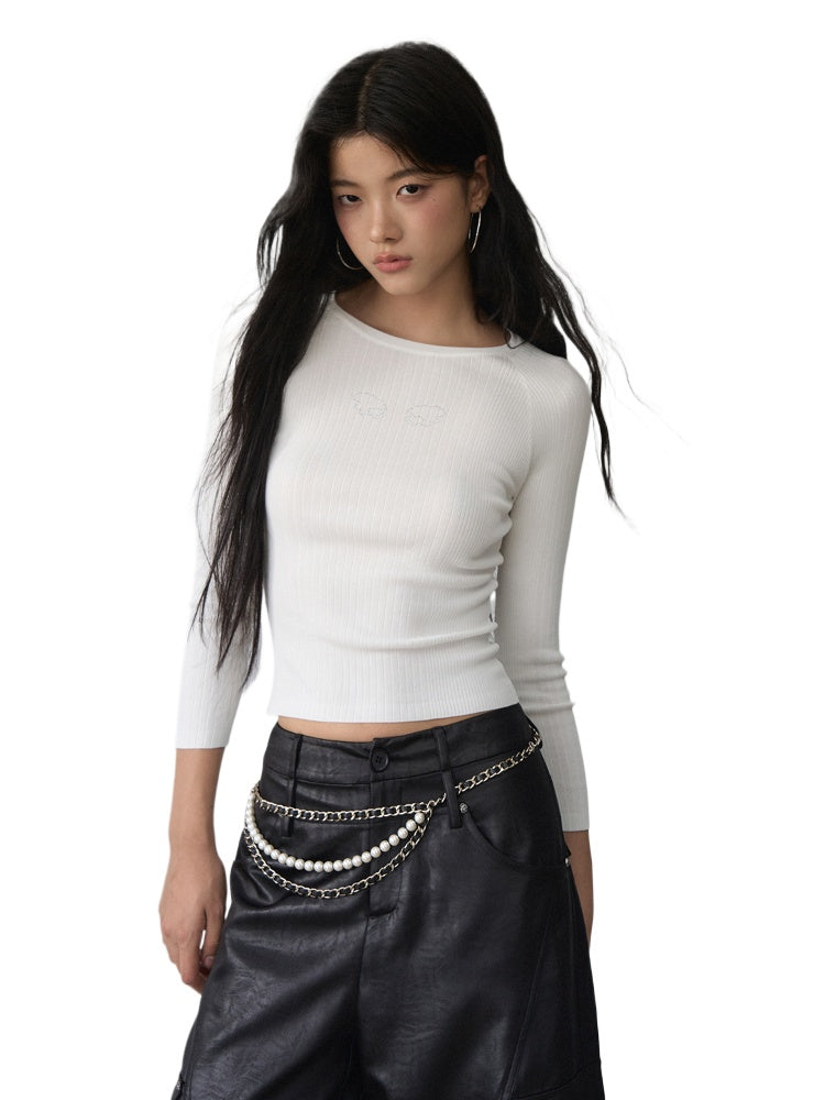 Rhinestone Heart Wings Slim Long-sleeved T-shirt