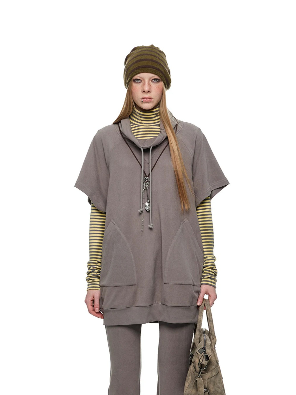 Striped Turtleneck Hoodie Set