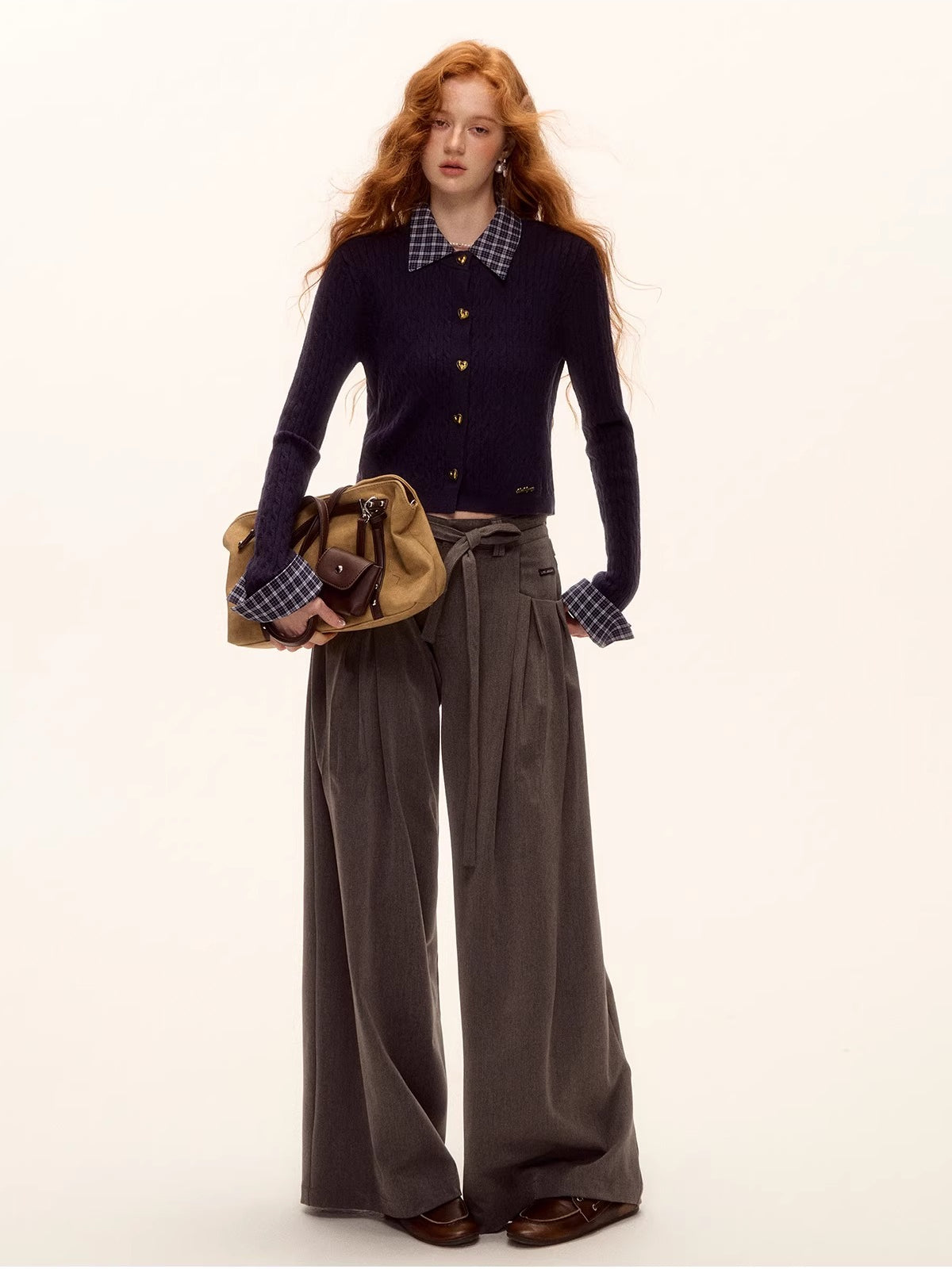 Pleated Tie Wide-Leg Pants