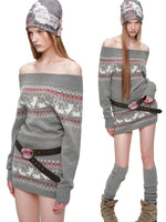 Fair Isle Jacquard Knit Cardigan & Skirt Set