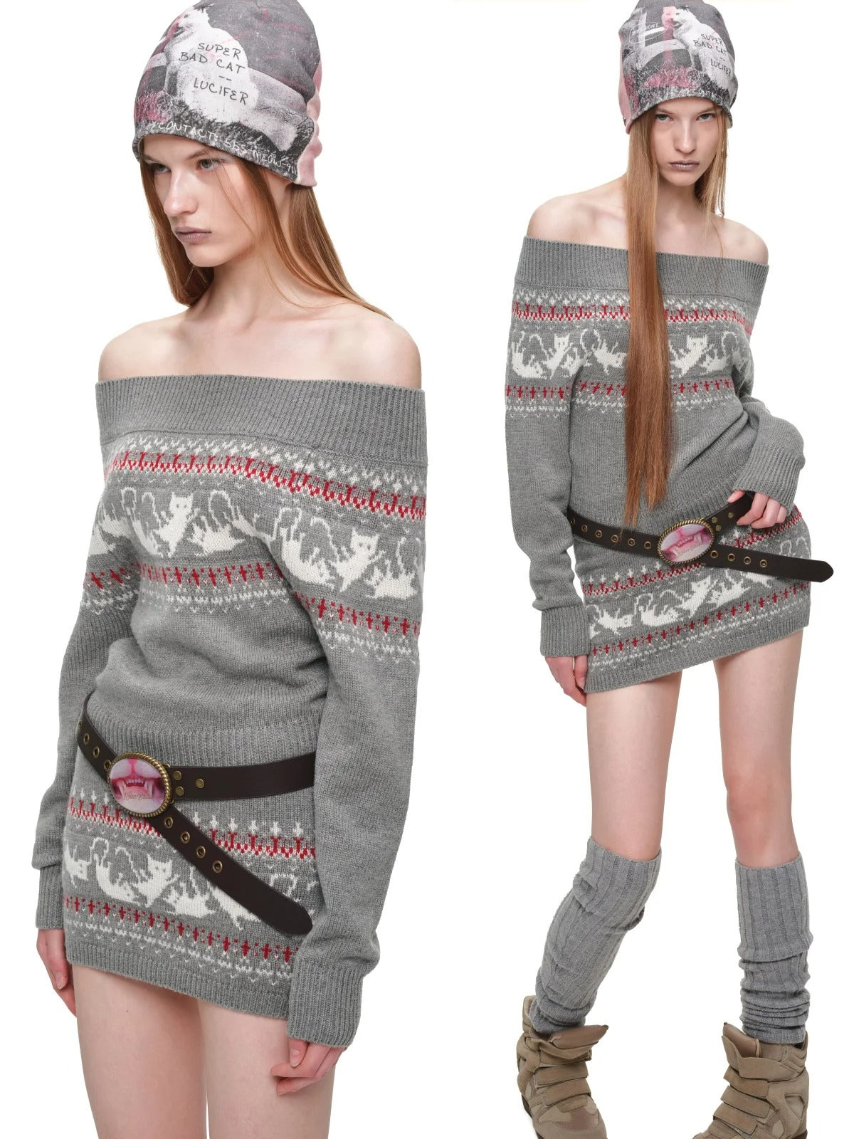 Fair Isle Jacquard Knit Cardigan &amp; Skirt Set