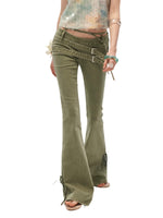 Vintage Multi-Belt Flared Denim Pants