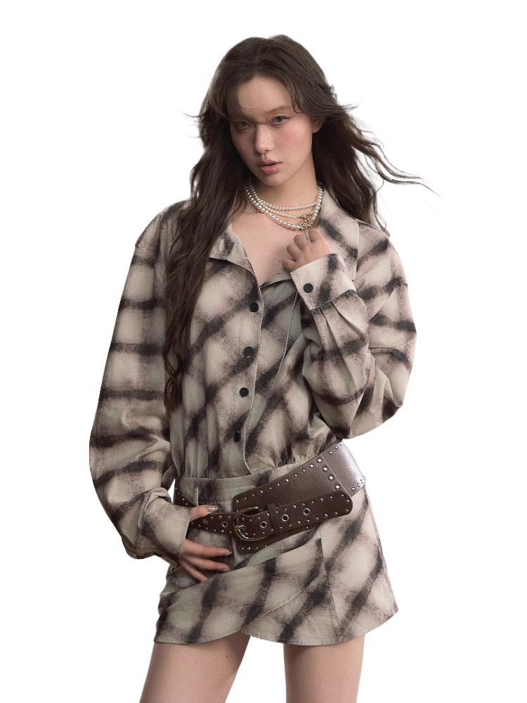 Plaid Asymmetrical Hem Shirt Dress