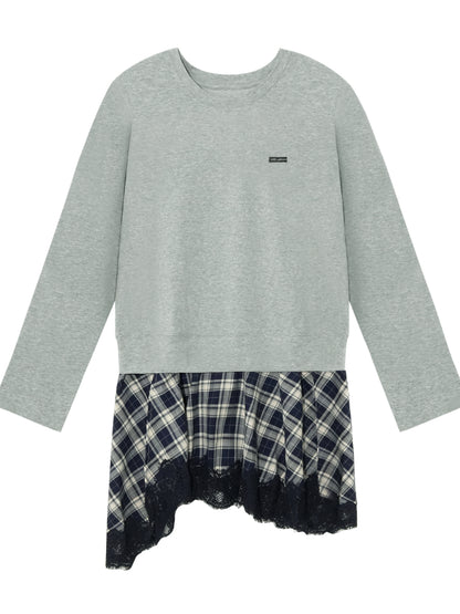 Plaid Lace Patchwork Knit Dress