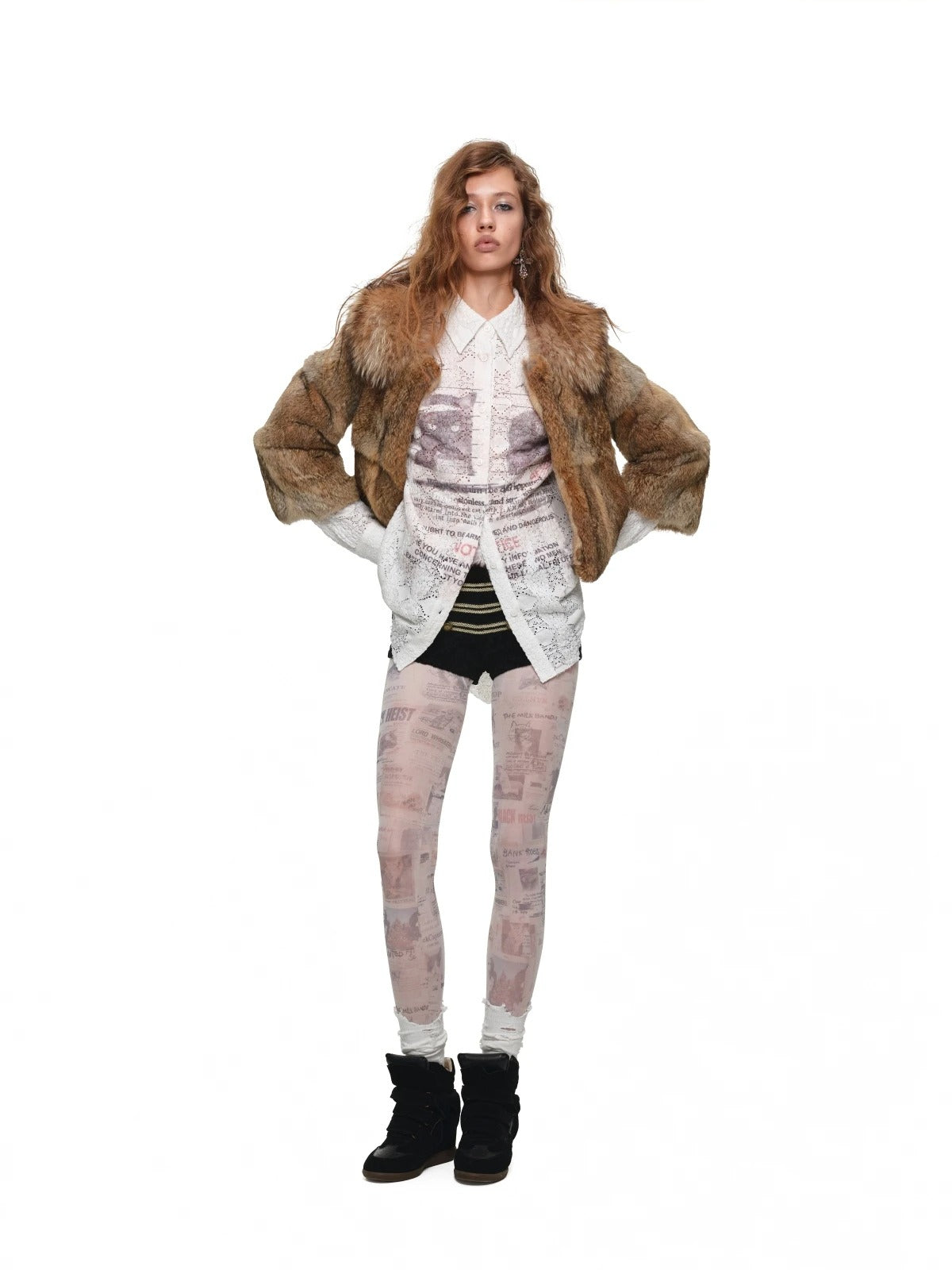 Cat Print Oversized Lace Shirt