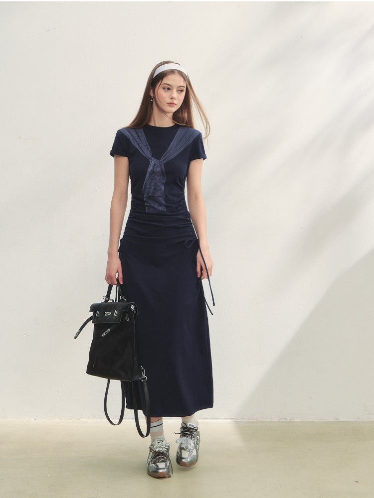 Printed Side Gathered Tie Dress