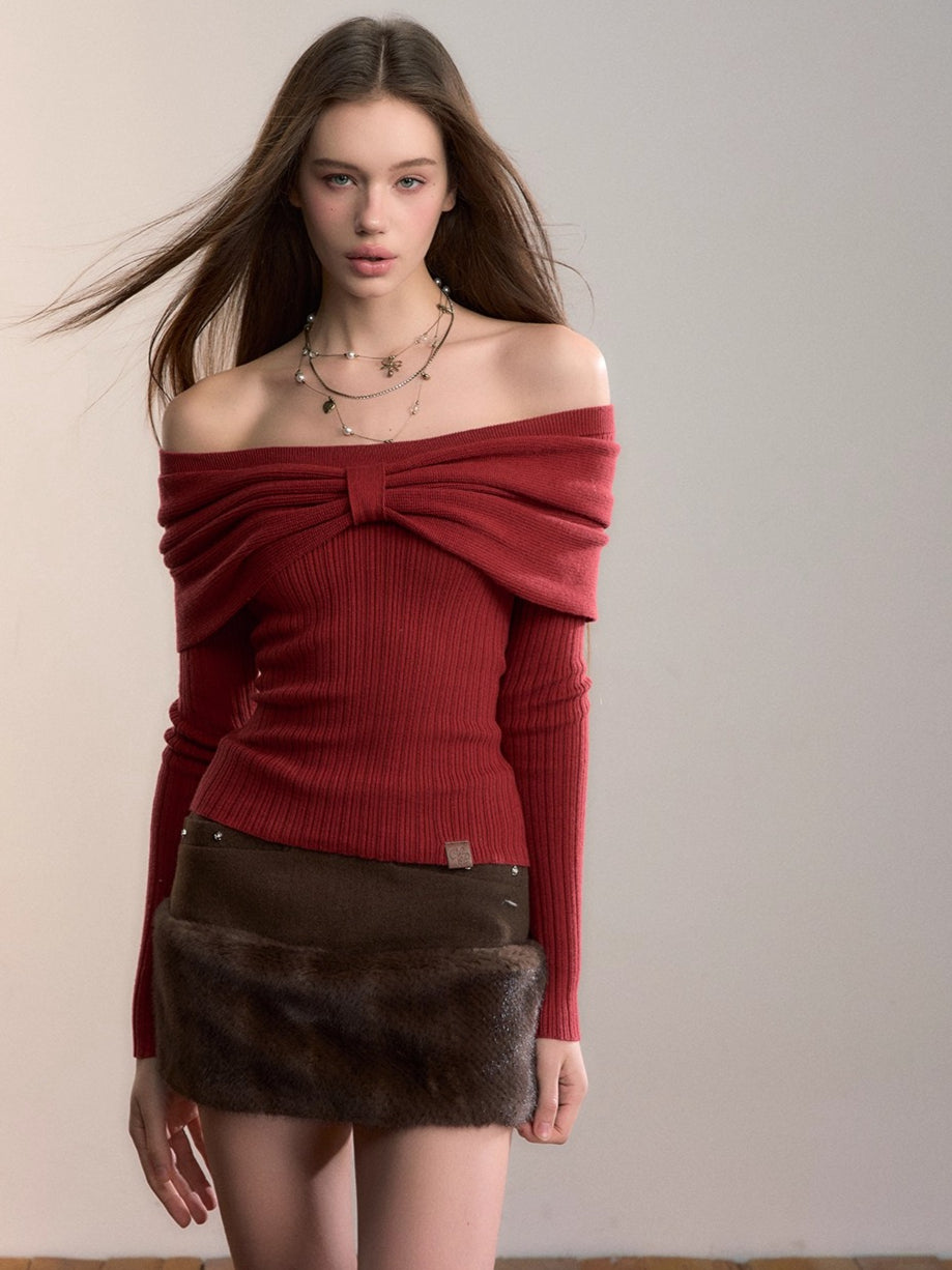 Fur-Panel Studded Mini Skirt