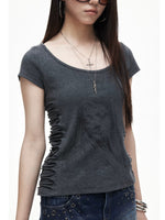 Side Ruched U-Neck Crop Tee