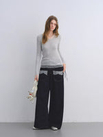 Polka Dot Mesh Wool Blend Knit Top