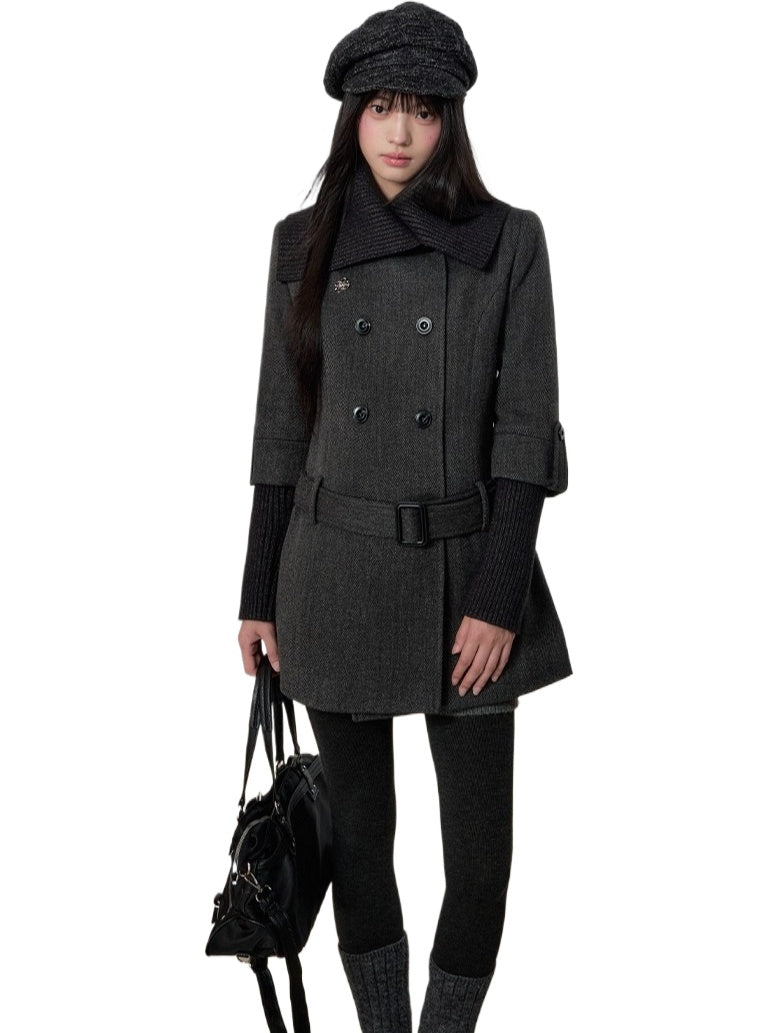 Belted Wool Blend Trench Dress