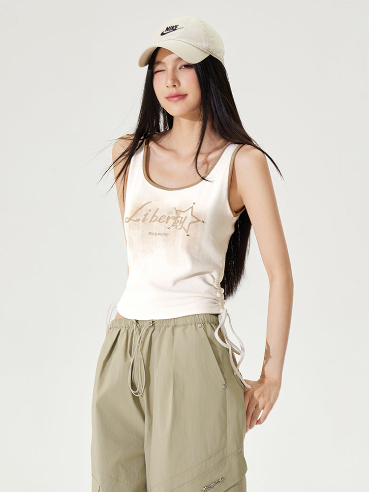 Color-block Tie-up Fitted Tank Top
