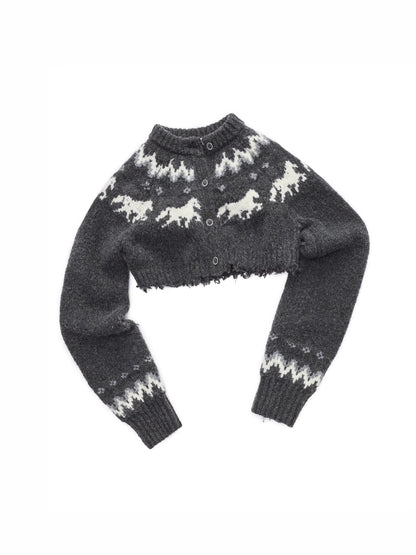 Fair Isle Pony Jacquard Knit Short Cardigan &amp; Shorts Set