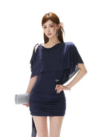 Navy Asymmetric Cape Dress
