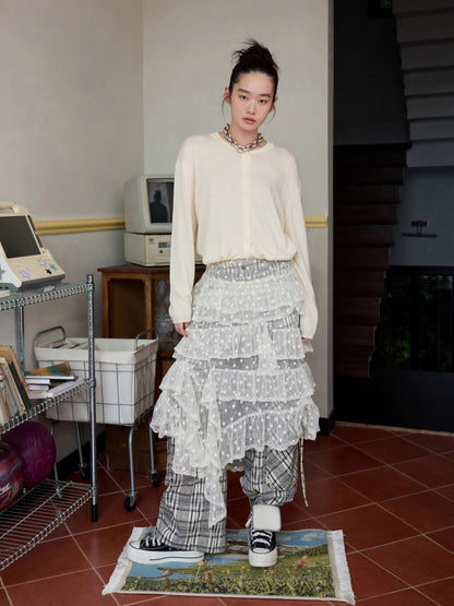 Solid Balloon Hem Wool Cardigan