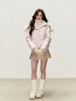 Faux Layered Fur-Trim Hooded Down Jacket
