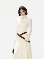 Belted Turtleneck Knit Maxi Dress