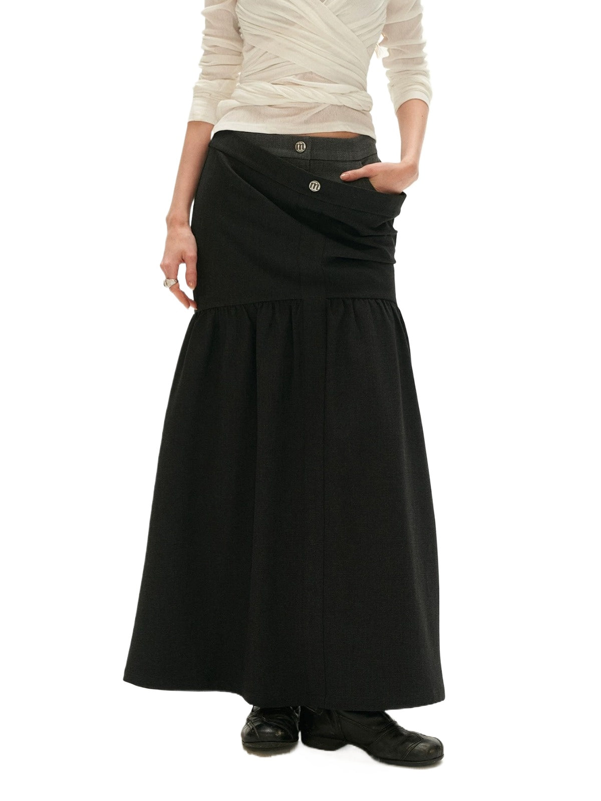 Vintage Plaid Layered Maxi Skirt
