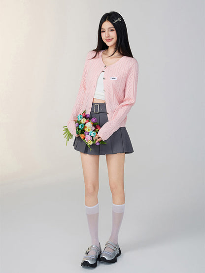 Pink &amp; Off-white Lace Knit Cardigan