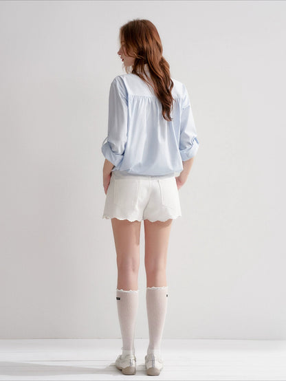 Polka Tie Drawstring Shirt