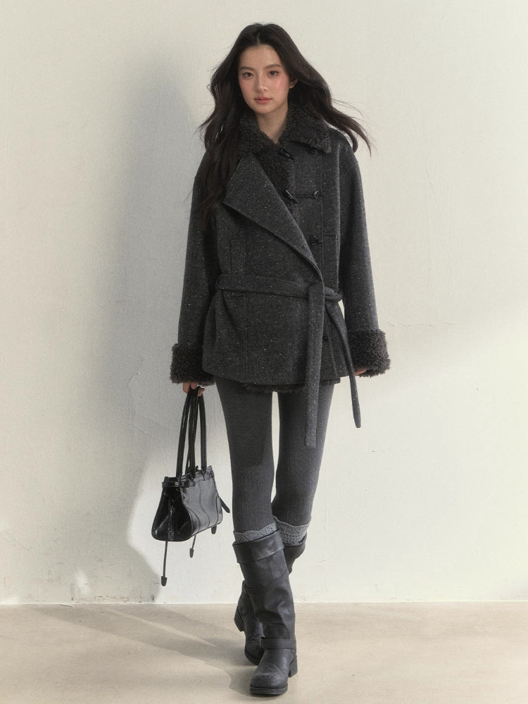 Fleece-Trim Wool Coat