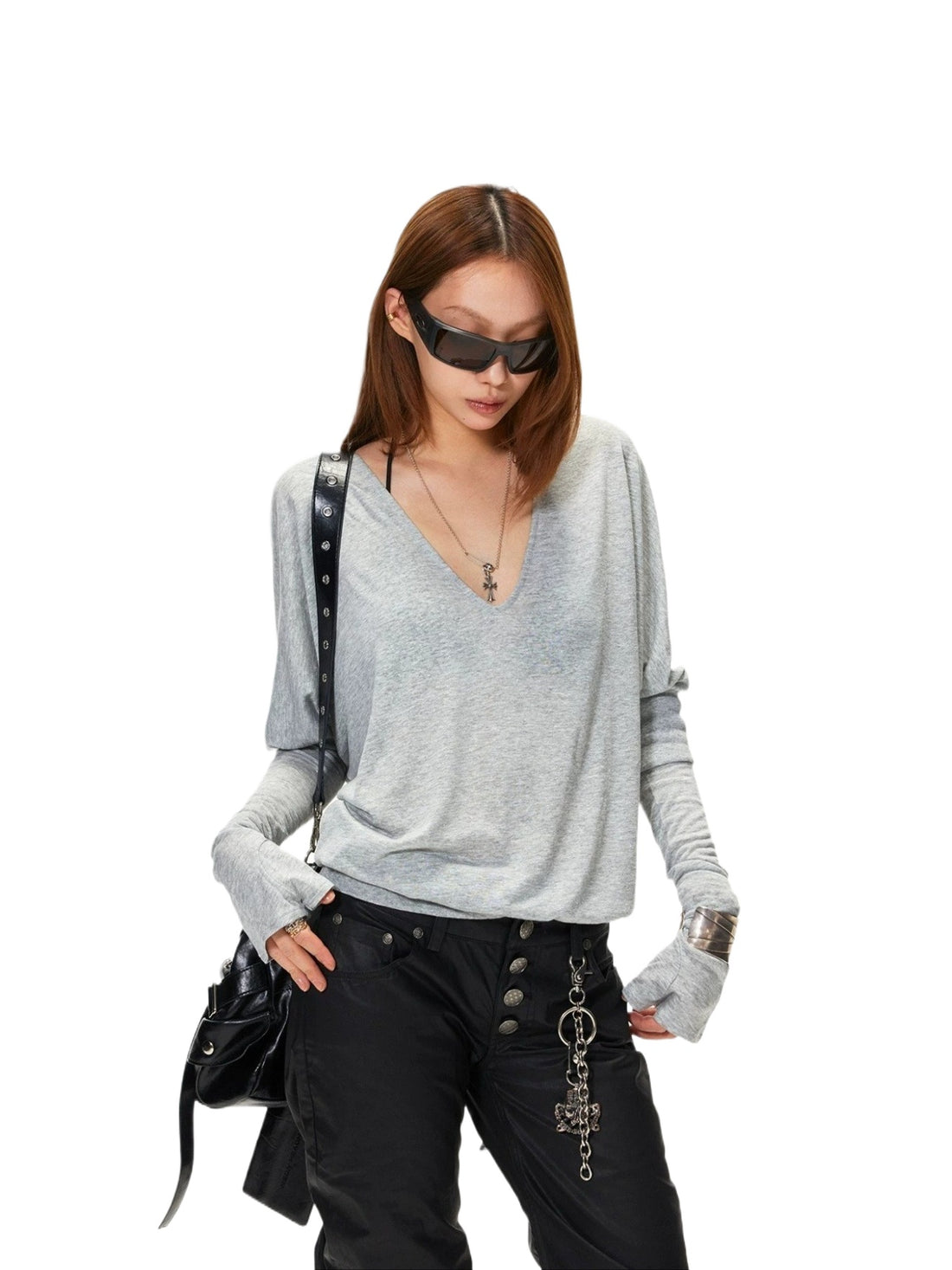 Oversized V-Neck Long Sleeve Tee