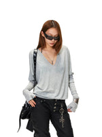 Oversized V-Neck Long Sleeve Tee