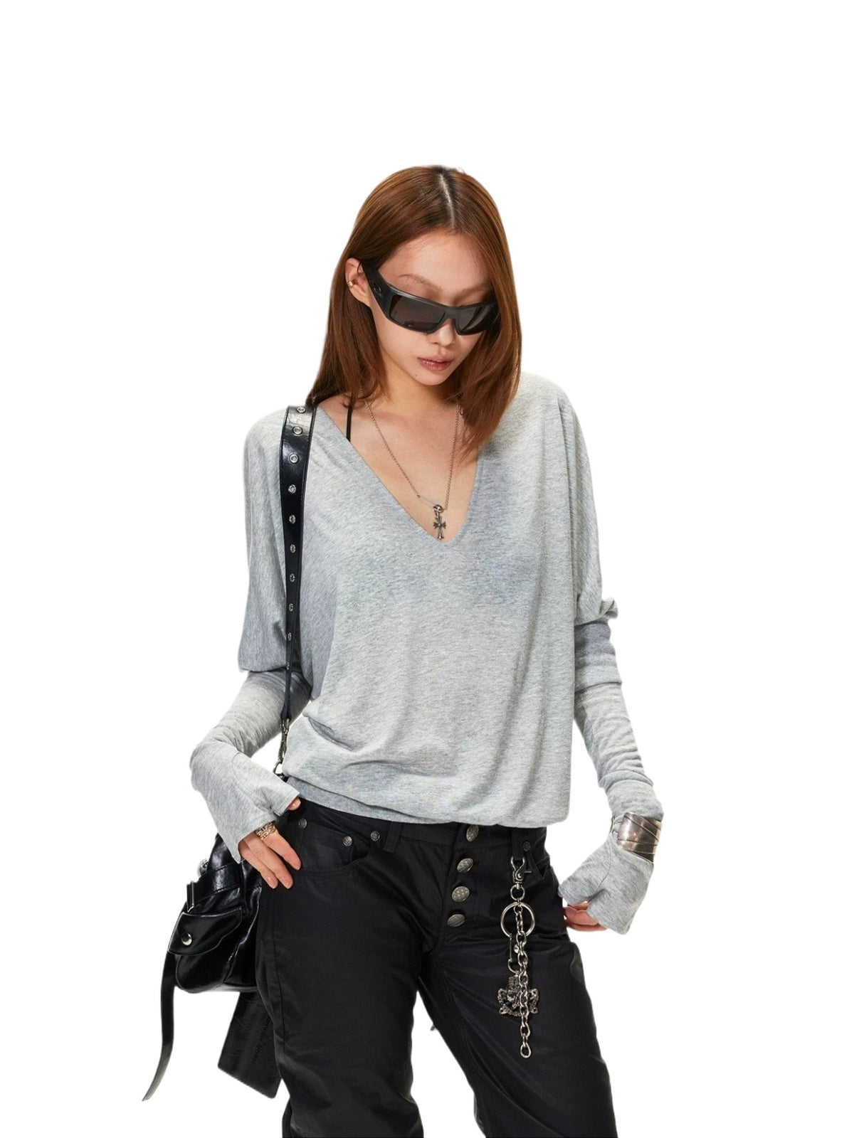 Oversized V-Neck Long Sleeve Tee