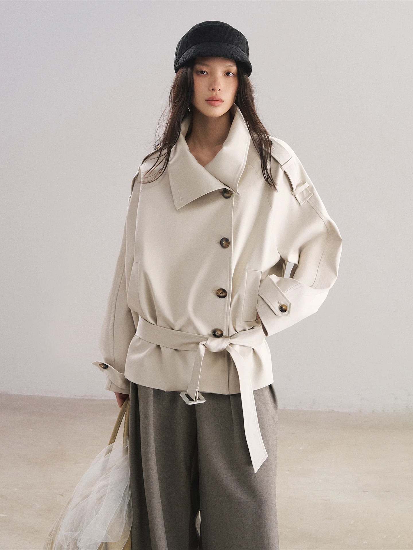 Stand Collar Tencel Trench Coat