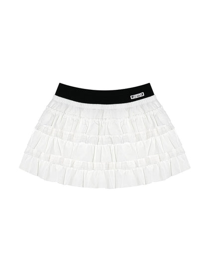 Tiered Lace Waistband Puffy Mini Skirt