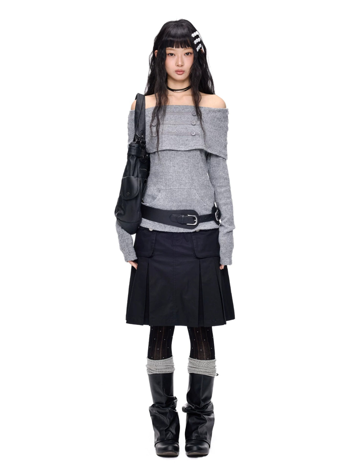 Pleated A-Line Midi Skirt