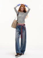 Blue Vintage Studded Wide-Leg Jeans