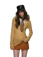 Slightly Sheer V Neck Cable Knit Sweater