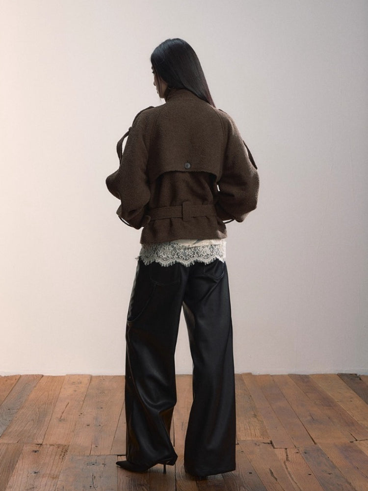 Contrast Double-Breasted Wool-Blend Coat