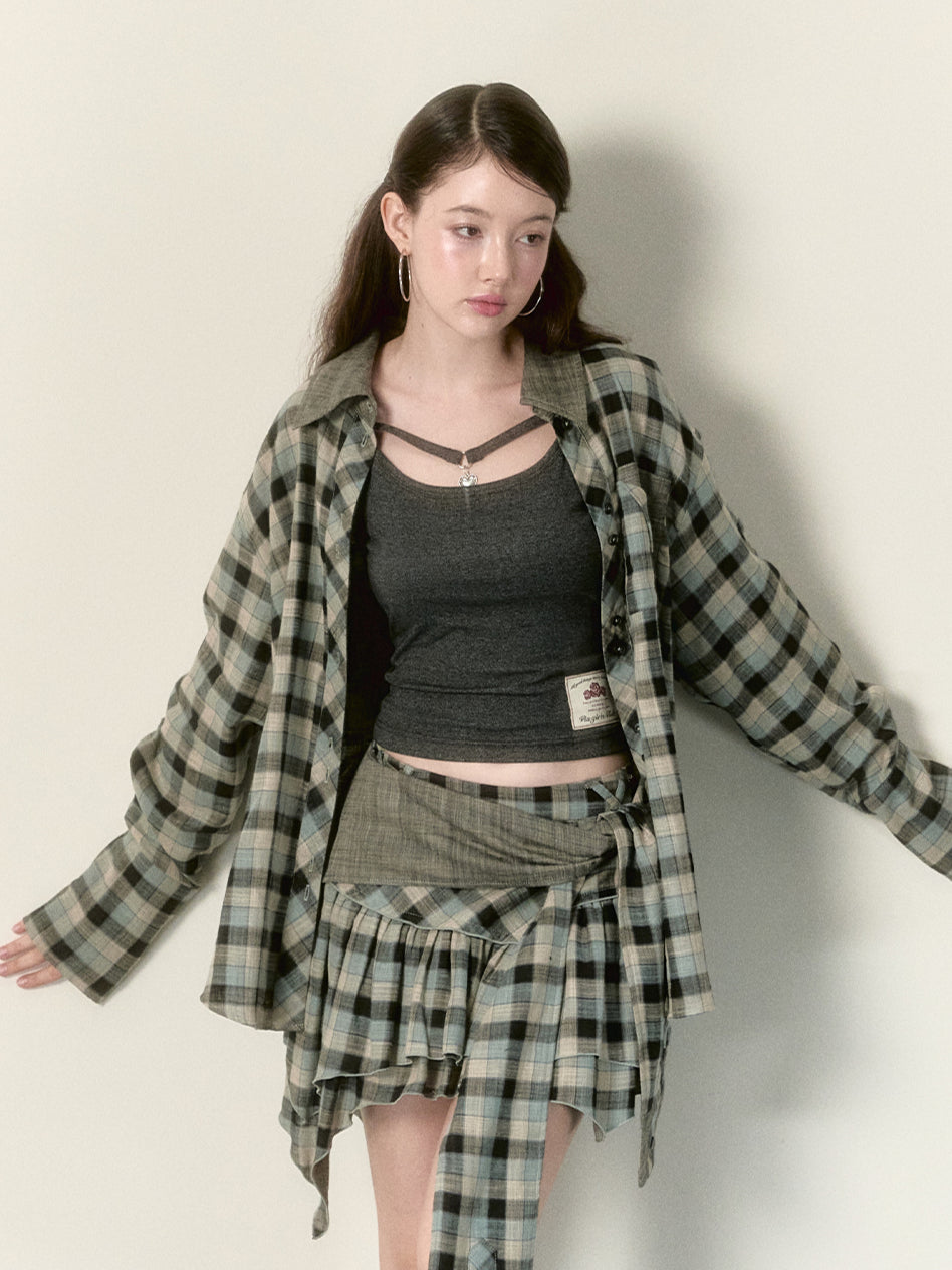 Blue &amp; Black Checkered Mini Skirt