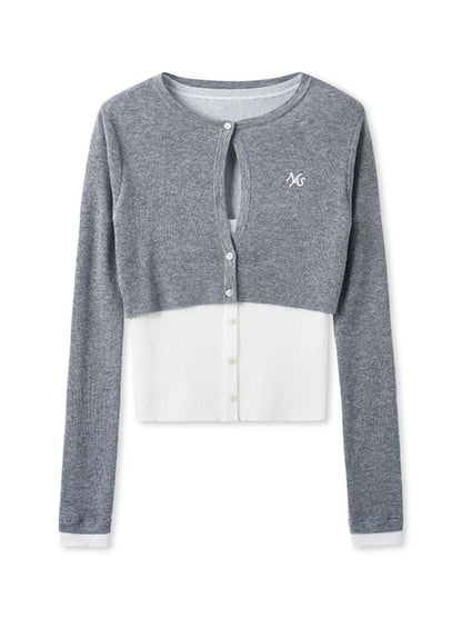 Fake Two-piece Layered Contrast-color Top