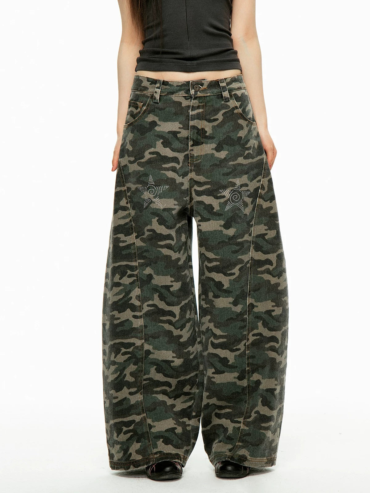 Washed Camo Wide Leg Jeans