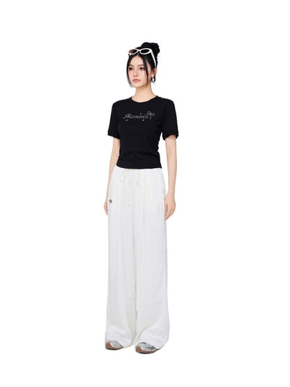 Ice Silk Pleated Wide-Leg Pants