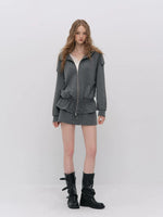 Gray Drawstring Hoodie & Skirt Set